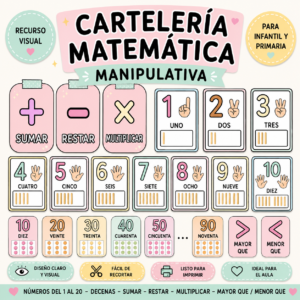 Cartelería matemática manipulativa: números, operaciones y comparación